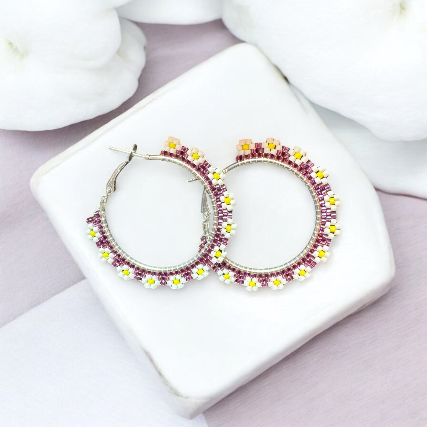 Daisy Beaded Hoop Earrings