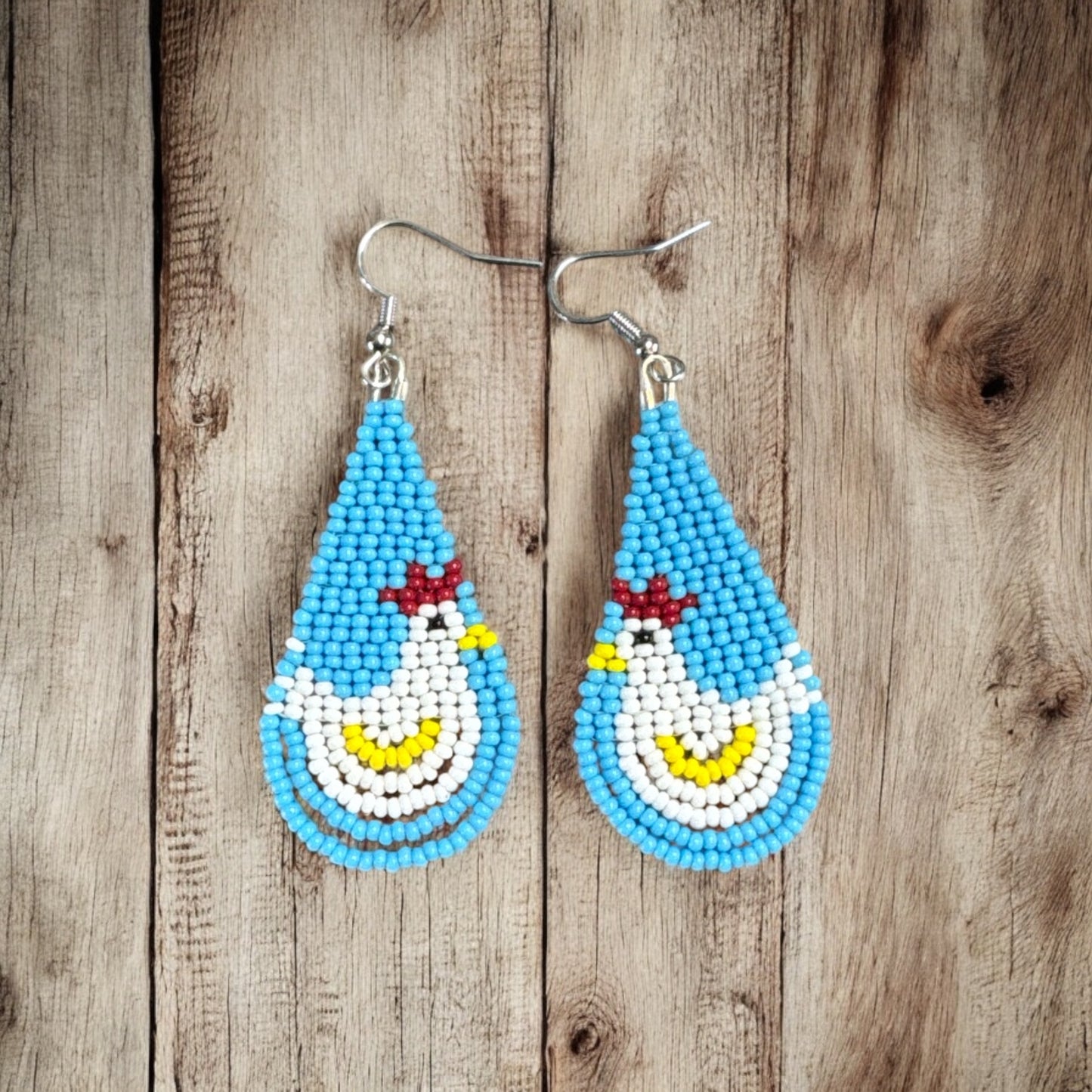 Beaded chicken earrings