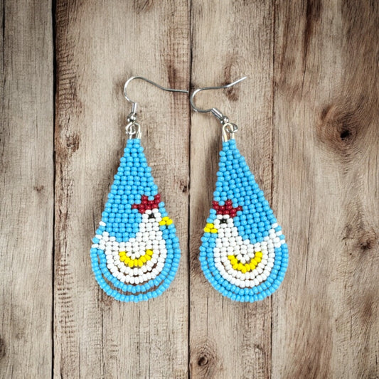 Beaded chicken earrings